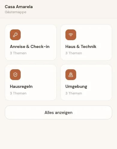 Echter Screenshot der Casa-Amarela-Gästemappe mit vier Informationskategorien