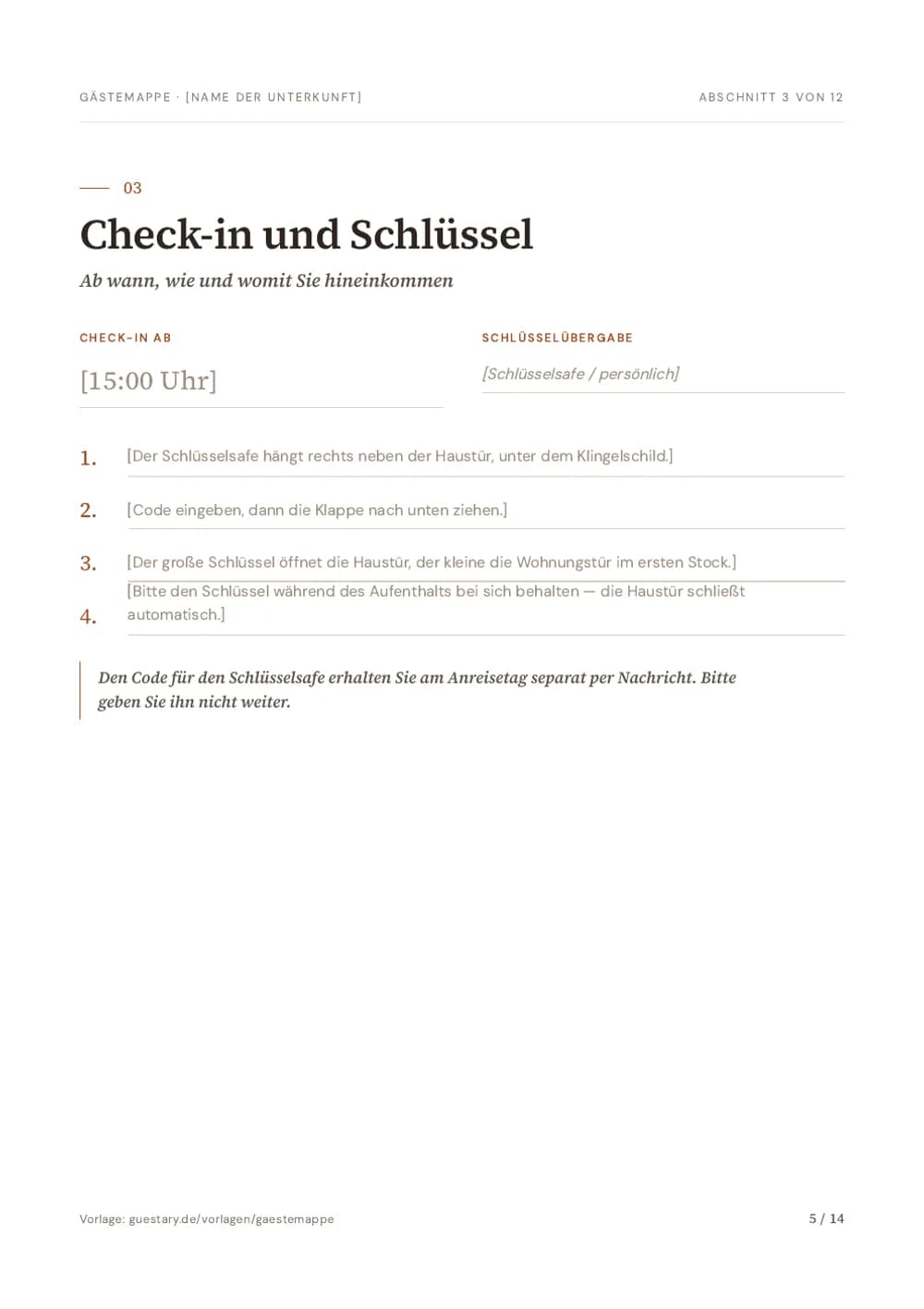 Gästemappe Vorlage, Seite 5: Check-in und Schlüssel — Ab wann, wie und womit Sie hineinkommen