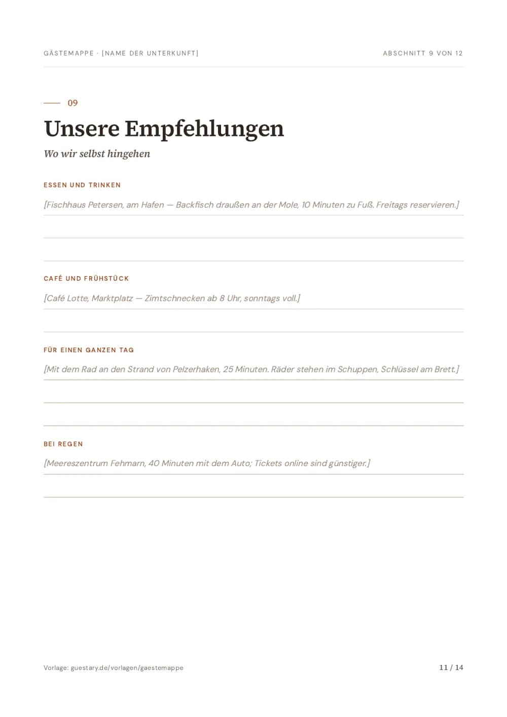 Gästemappe Vorlage, Seite 11: Unsere Empfehlungen — Wo wir selbst hingehen